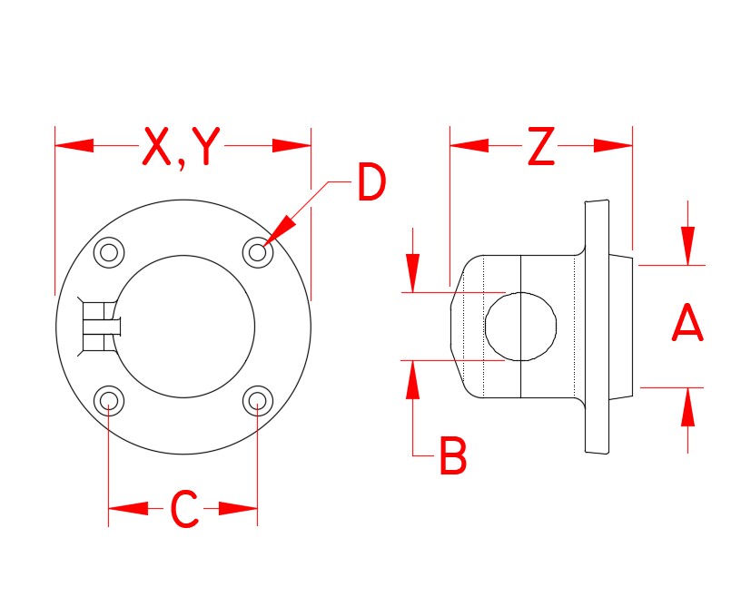 Stainless Steel Rope Deck Pipe with Hinge, C3808-0002, Line Drawing